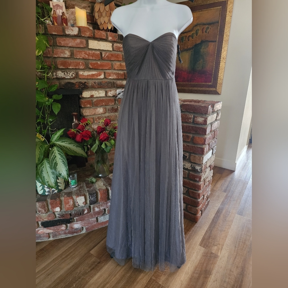 Jenny Yoo Gray Strapless Chiffon Gown Bridesmaid Formal Homecoming Dress - Picture 2 of 10